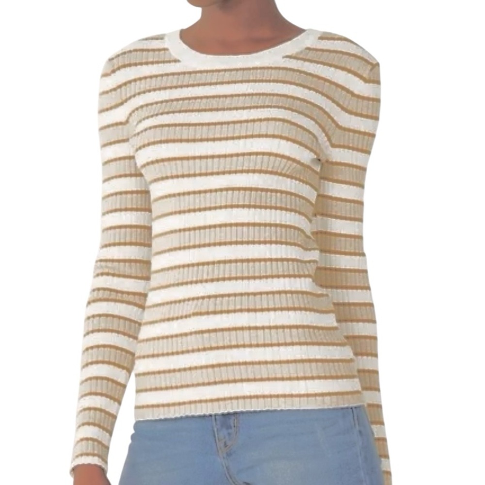 Nine West Ribbed Crewneck Striped Sweater M